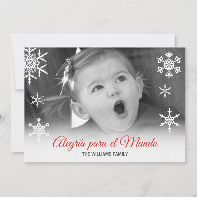 Tarjeta Festiva Foto de familia roja del EL Mundo de Alegría para (Anverso)