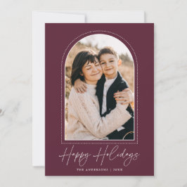 Tarjeta Festiva Foto de Felices Fiestas con Arco Nevado y Vino