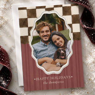 Tarjeta Festiva Foto de Felices Fiestas con Cuadro de Ajedrez y Ra