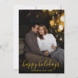 Tarjeta Festiva Foto de Felices Fiestas con guión dorado minimalis