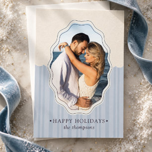 Tarjeta Festiva Foto de Felices Fiestas con raya costera elegante