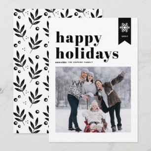 Tarjeta Festiva Foto de Felices Fiestas con Tipografía Negra y Cop
