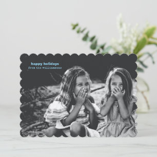 Tarjeta Festiva Foto de Felices Fiestas Negra Blanca Escalonada Mo