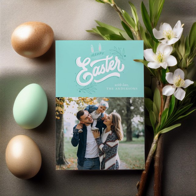 Tarjeta Festiva Foto de "Feliz Pascua" con orejas de conejo (Subido por el creador)