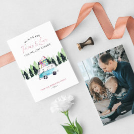 Tarjeta Festiva Foto de feriado de Navidades de Van Vintage de Paz