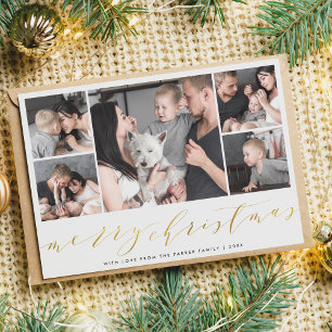 Tarjeta Festiva Foto de feriado de oro navideño de cinco fotos