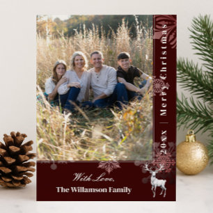 Tarjeta Festiva Foto de feriado de renos y copos de nieve   Tarjet