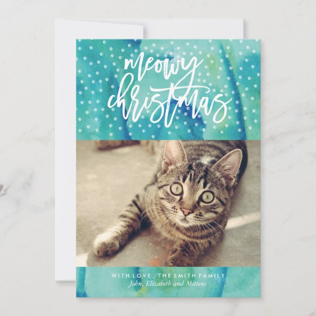 Tarjeta Festiva Foto de festividad del gato "Navidades Meowy" (Anverso)