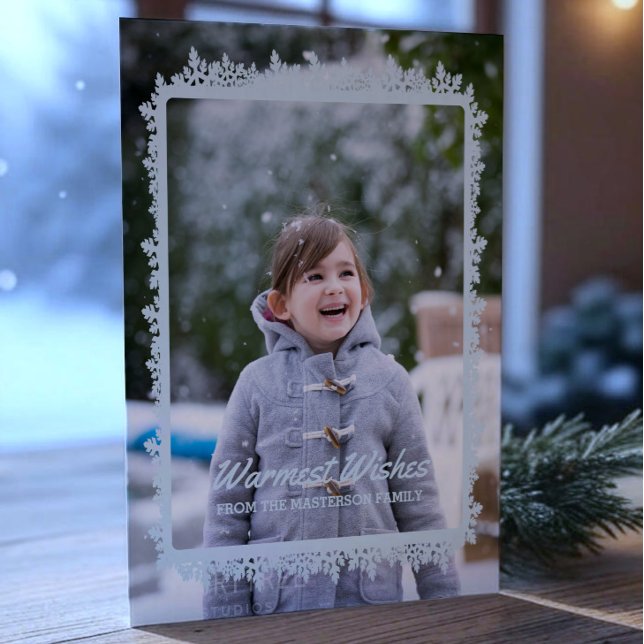 Tarjeta Festiva Foto de festividad del marco de nieve azul (Blue Snowflake Frame Holiday Photo Card)
