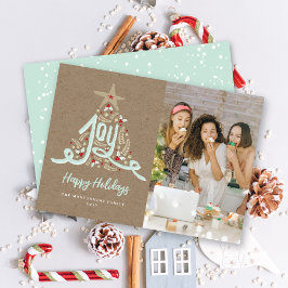 Tarjeta Festiva Foto de follaje de caligrafía de alegría por mano 