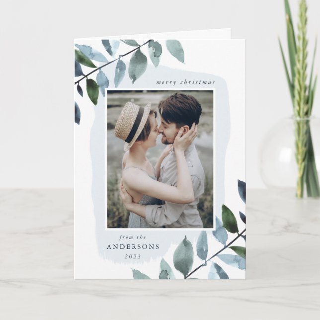 Tarjeta Festiva Foto de follaje de invierno moderno (Anverso)