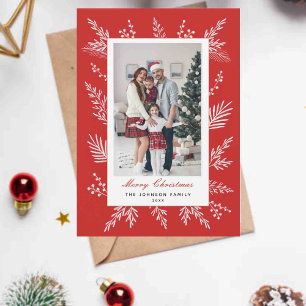 Tarjeta Festiva Foto de follaje invernal rojo y blanco
