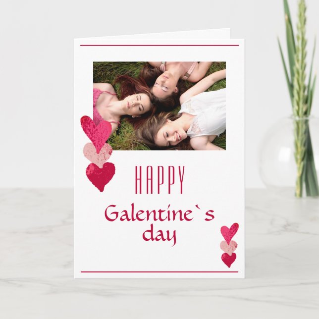 Tarjeta Festiva Foto de Galentine's Day, amigo del corazón rosado (Anverso)
