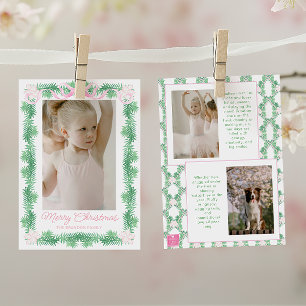 Tarjeta Festiva Foto de Garland de color de agua rosa y verde para