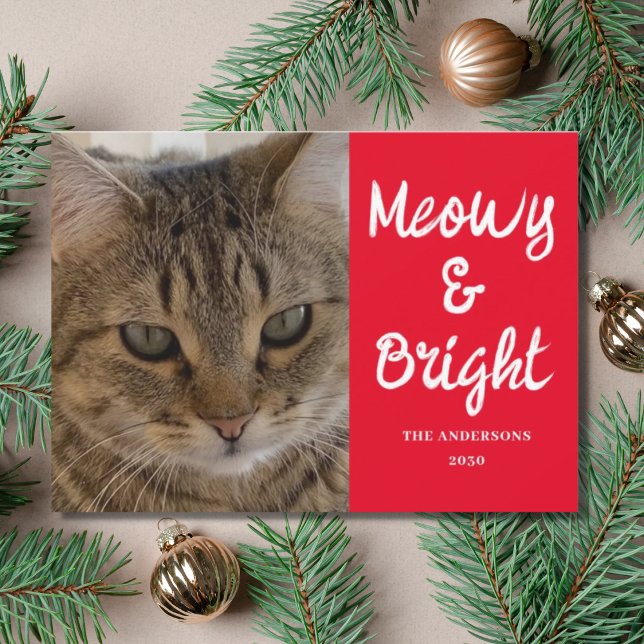 Tarjeta Festiva Foto de gato de Meowy y Navidades brillantes (Subido por el creador)