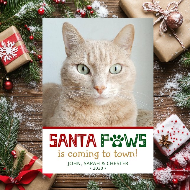 Tarjeta Festiva Foto de gato de Santa Paws (Subido por el creador)
