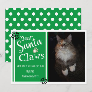 Tarjeta Festiva Foto de gato divertida de Santa Clawga