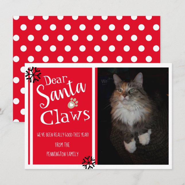 Tarjeta Festiva Foto de gato divertida de Santa Clawga (Anverso / Reverso)