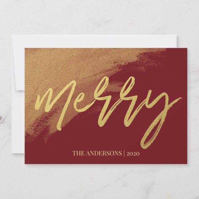 Tarjeta Festiva Foto de Gold Merry Christmas (Anverso)