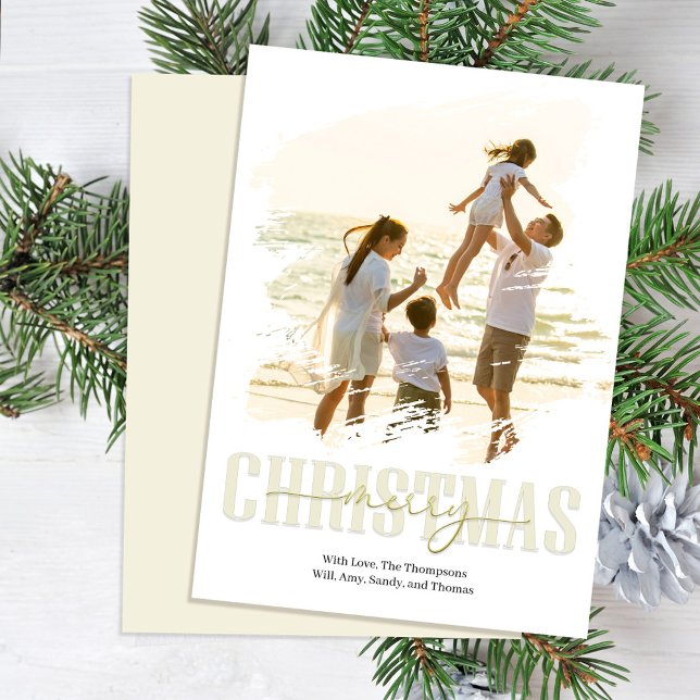 Tarjeta Festiva Foto de Gold Merry Christmas (Elegant and simple Merry Christmas Holiday photo card.)