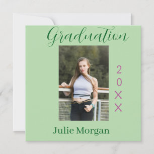 Tarjeta Festiva Foto de graduación verde rosa año 20XX nombre simp