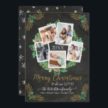 Tarjeta Festiva Foto de granja Navidades de Wreath Gold Chalkboard<br><div class="desc">"Tarjeta de feriado para Navidades Wreath Gold de Farmhouse". Corazón de agua de conos de pino, vegetación de hojaldre y abeto sobre un rico y angustiado fondo de pizarra con escritura purpurina dorada, "Feliz Navidad" y tu mensaje familiar en una encantadora tipografía caligráfica. Los copos de nieve dibujados a mano...</div>