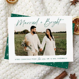 Tarjeta Festiva Foto de guión casados y verde brillante