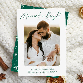 Tarjeta Festiva Foto de guión casados y verde brillante