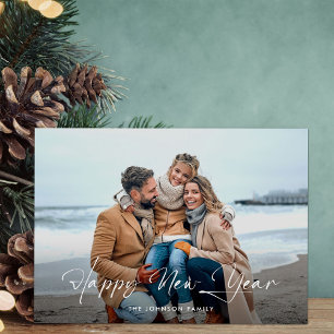 Tarjeta Festiva Foto de guión de Año Nuevo Feliz Moderno