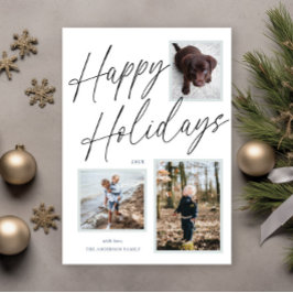 Tarjeta Festiva Foto de guión de Felices Fiestas en blanco y negro