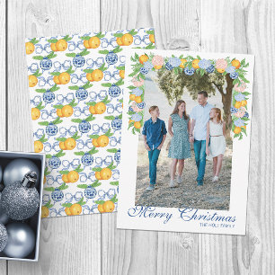 Tarjeta Festiva Foto de guirnalda de mandarinas con chinoiserie en