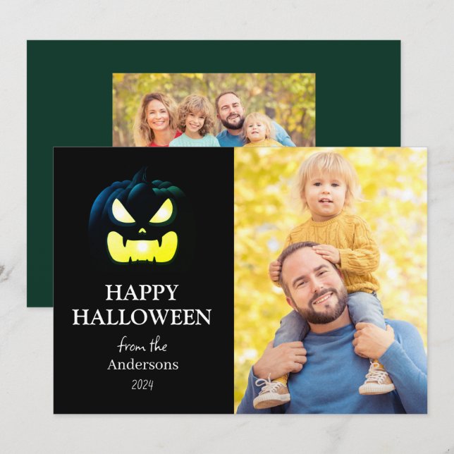 Tarjeta Festiva Foto de Halloween con escritura de calabaza modern (Anverso / Reverso)