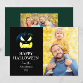 Tarjeta Festiva Foto de Halloween con escritura de calabaza modern
