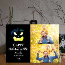 Tarjeta Festiva Foto de Halloween con escritura de calabaza modern