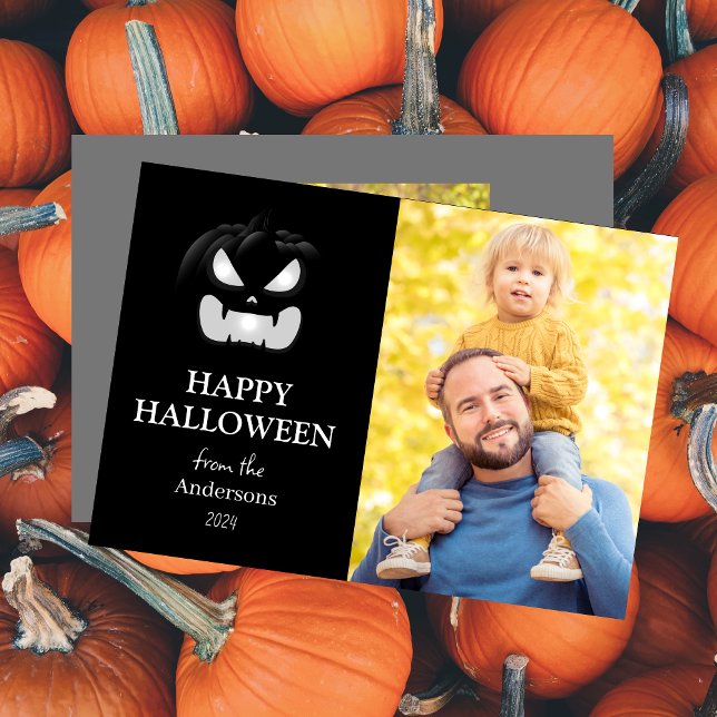 Tarjeta Festiva Foto de Halloween con escritura de calabaza modern (Subido por el creador)