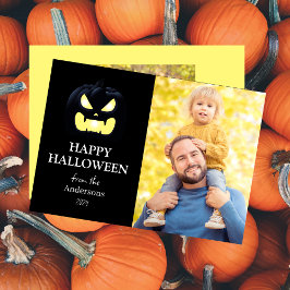 Tarjeta Festiva Foto de Halloween con escritura de calabaza modern