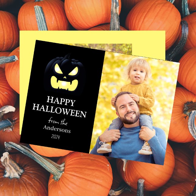 Tarjeta Festiva Foto de Halloween con escritura de calabaza modern (Subido por el creador)