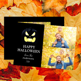 Tarjeta Festiva Foto de Halloween con escritura de calabaza modern