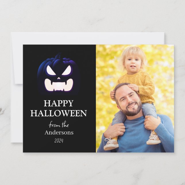 Tarjeta Festiva Foto de Halloween con escritura de calabaza modern (Anverso)