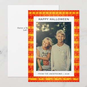 Tarjeta Festiva Foto de Halloween con patrón boho retro minimalist