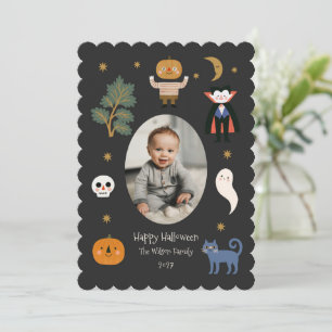 Tarjeta Festiva Foto de Halloween de Monstruos Adorables