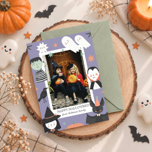 Tarjeta Festiva Foto de Halloween de Personajes Espeluznantes Mora