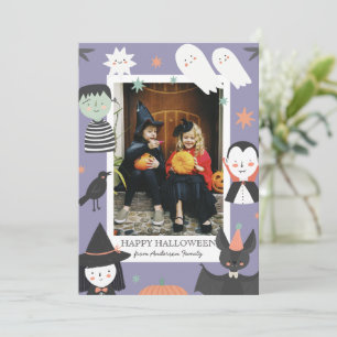 Tarjeta Festiva Foto de Halloween de Personajes Espeluznantes Mora