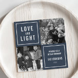 Tarjeta Festiva Foto de Hanukkah moderna de amor y luz<br><div class="desc">Muestra tus fotos cuadradas en esta simple y moderna tarjeta de fotos de Hanukkah. El diseño presenta una disposición de cuatro cuadrados con un fondo azul y "Amor y luz" con letras blancas modernas. Utilice los dos campos de texto de personalizable para agregar un saludo de personalizado y el nombre...</div>