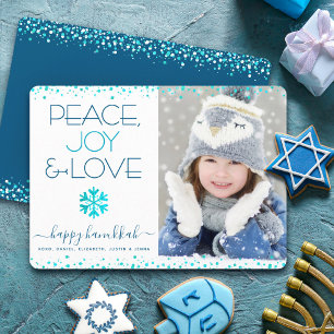 Tarjeta Festiva Foto de Hanukkah Paz Alegría Amor Copo de Nieve Mo