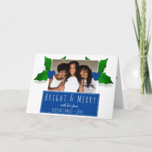 Tarjeta Festiva Foto de hojas de planta de bayas de acebo azules m