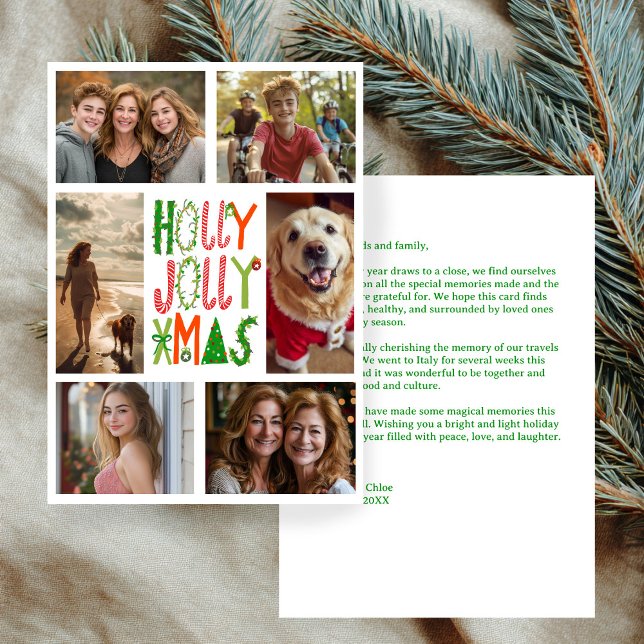 Tarjeta Festiva FOTO DE HOLLY JOLLY XMAS, PERSONALIZADO de mano 6 (HOLLY JOLLY XMAS Hand-Drawn Artwork CUSTOM 6 PHOTO Holiday Card
)