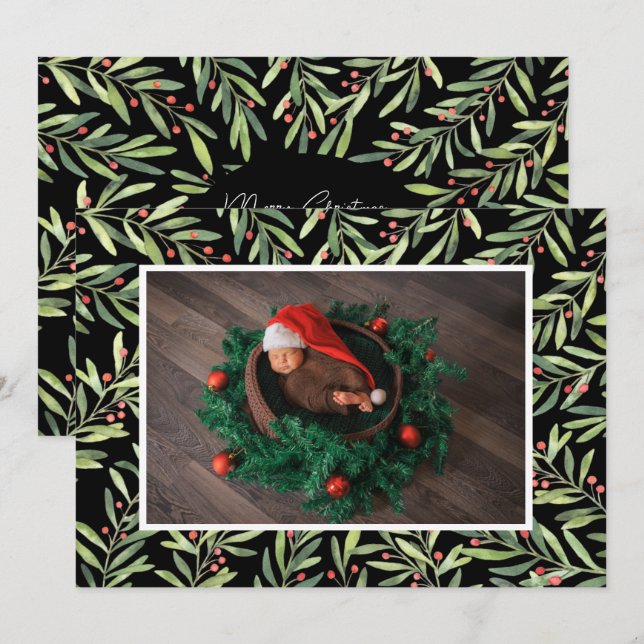 Tarjeta Festiva Foto de Holly Navidades (Anverso / Reverso)