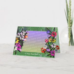 Tarjeta Festiva Foto de Huevos y Flores de Pascua