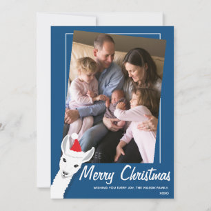 Tarjeta Festiva Foto de inclinación blanca de Santa Hat Llama